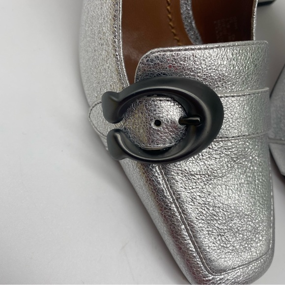 COACH 85 mm Jade Pump metallic Silver square toes loafers size 5.5B in Box EUC - Picture 8 of 9